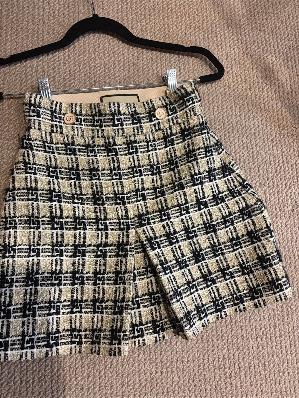Gucci Tweed Plaid Skort - Black and Cream
